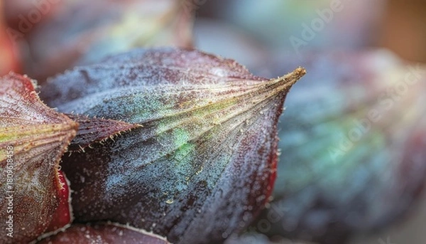 Obraz Macro Shot Of Ripe Purple Figs Covered In Dew Droplets Illuminated By Soft Sunlight