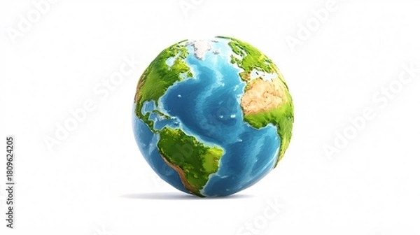 Obraz Realistic 3D Earth Globe Showing Atlantic Ocean and Surrounding Continents on White