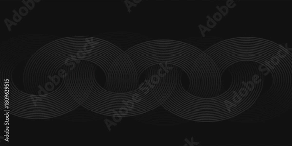 Fototapeta Abstract black glowing geometric lines modern shiny gray circle lines pattern, Modern black gray gradient rings, circle black background.