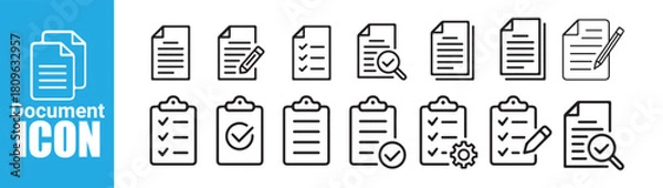 Obraz Document icon set vector illustration collection includes paper file note and clipboard symbols