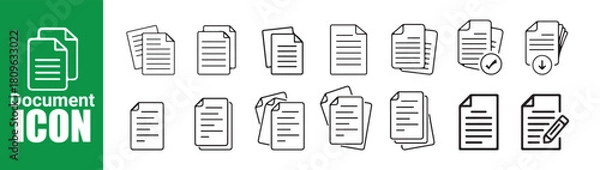 Obraz Document icon set with single and multiple files, plus download and edit symbols in line art