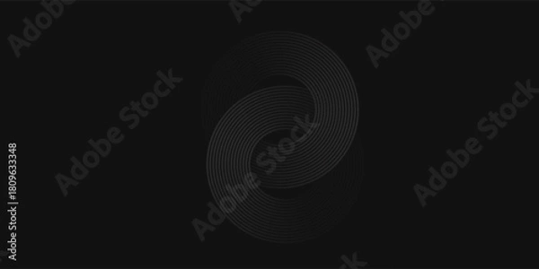 Fototapeta Abstract black glowing geometric lines modern shiny gray circle lines pattern, Modern black gray gradient rings, circle black background.