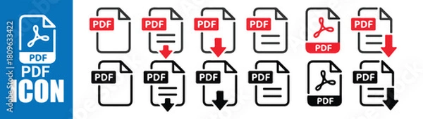 Obraz Document icon set black and red color style pdf file download collection vector illustration