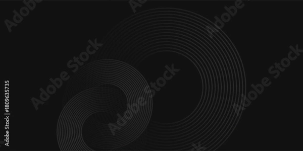 Fototapeta Abstract black glowing geometric lines modern shiny gray circle lines pattern, Modern black gray gradient rings, circle black background.