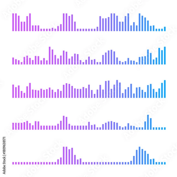 Fototapeta Set sound wave icons. Voice message signs. Audio file pictograms. Record or voicemail symbols. Online messenger, stream, radio, podcast.