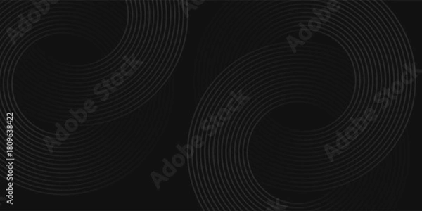 Fototapeta Abstract black glowing geometric lines modern shiny gray circle lines pattern, Modern black gray gradient rings, circle black background.