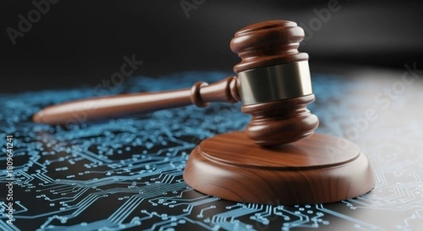 Obraz Legal action digital privacy courtroom image gavel circuit board legal environment close-up view justice concept