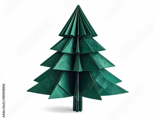 Obraz Origami Christmas tree, folded green paper art