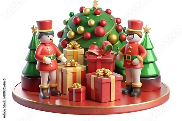 Obraz Two toy soldiers flanking Christmas tree and gifts
