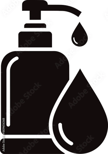 Fototapeta Illustration of black silhouette of a soap dispenser with drops