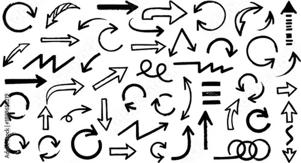 Fototapeta Vector Illustration of a Diverse Set of Hand-Drawn and Modern Arrow Icons for UI/UX Design & Navigation
