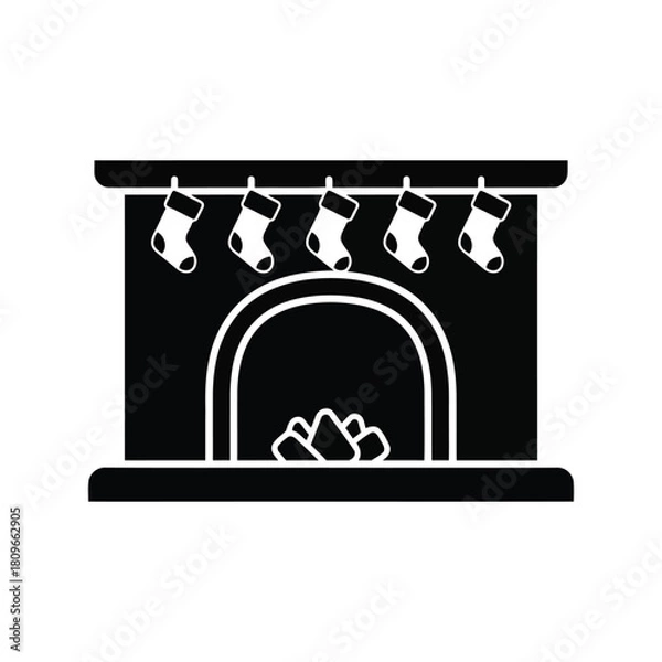 Obraz Christmas fireplace with hanging stockings festive holiday hearth celebration decor isolated on white background