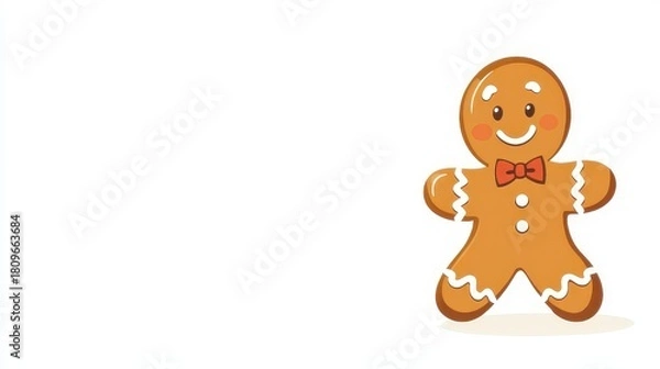 Fototapeta Cheerful Gingerbread Man Character with Bow Tie on White Background