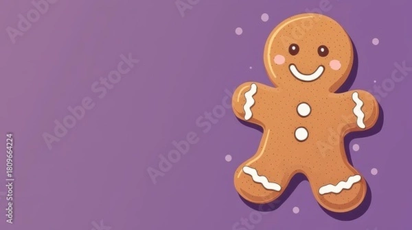 Fototapeta Cute Gingerbread Man Character with Cheerful Expression on Purple Background