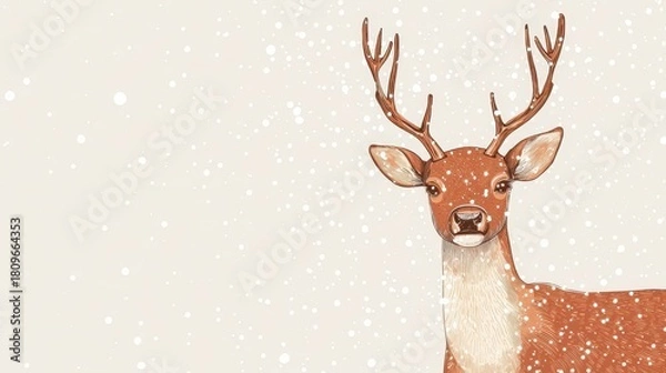 Fototapeta Elegant Deer in Snowy Background with Soft Winter Atmosphere
