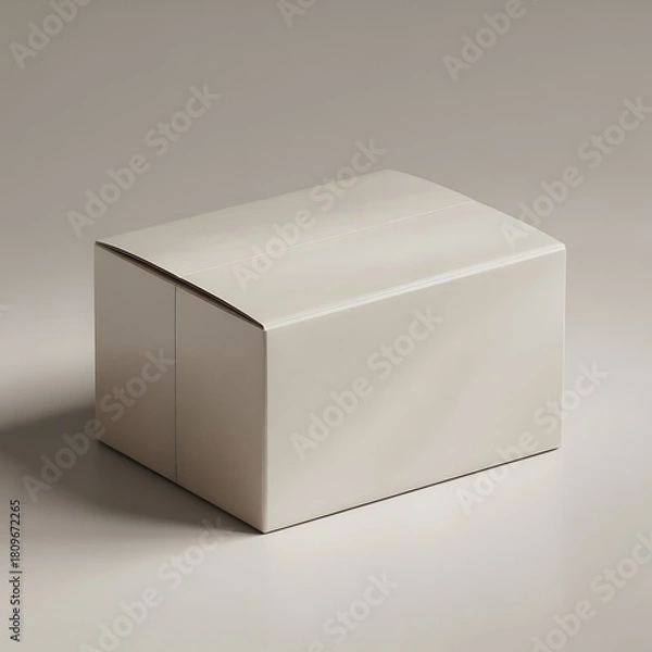 Fototapeta Closed beige cardboard box isolated on neutral background simple design perfect for shipping and packaging needs in studio shot at eye level