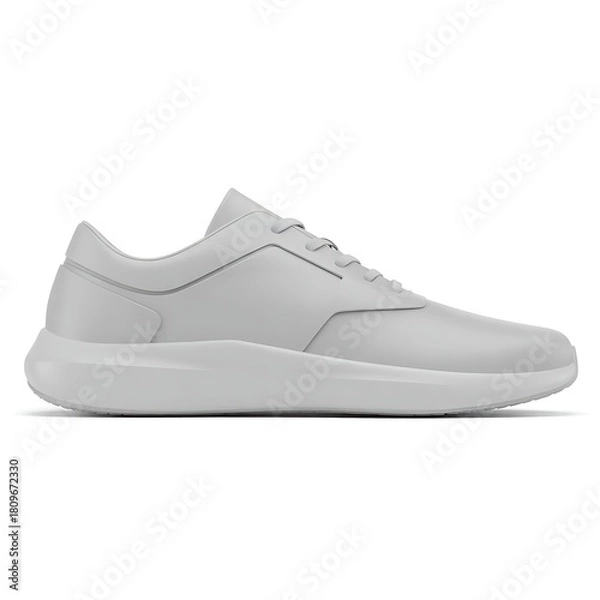 Obraz Clean and simple white sneaker isolated on a white background perfect for showcasing athletic footwear design and contemporary style in digital art