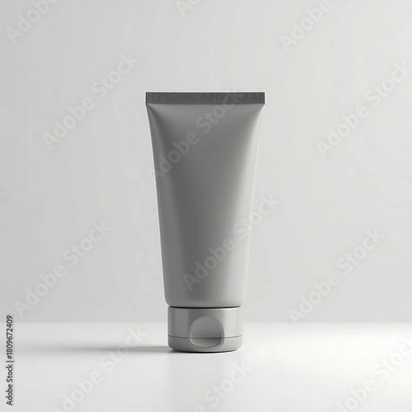 Fototapeta Gray cream tube with round cap cosmetic product mockup blank beauty container simple skincare packaging design gray monochrome product photography