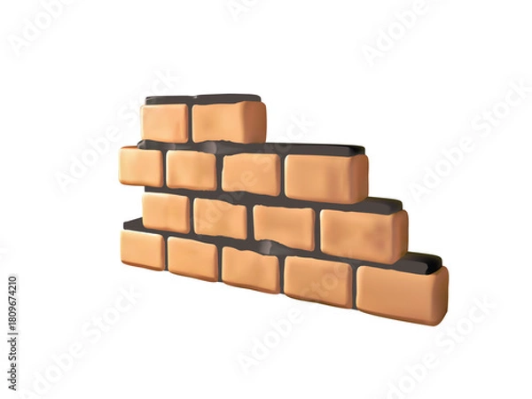 Obraz Stepped Brick Wall Construction vector 3D icon isolated on white background