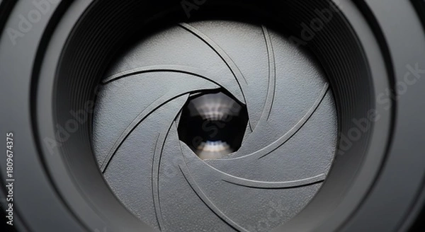 Fototapeta Detailed macro photograph showcasing the intricate blades of a camera lens aperture, symbolizing the art and science of photography