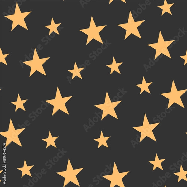 Fototapeta Seamless birthday pattern with gold stars on dark background for festive card and poster design