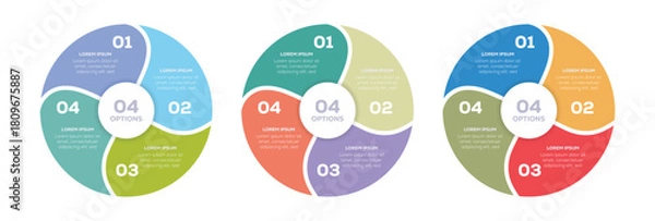 Fototapeta Vector circle arrows infographic, diagram, graph, presentation, chart. Business cycle concept with 4 options, parts, steps, processes. Info graphic data template. 