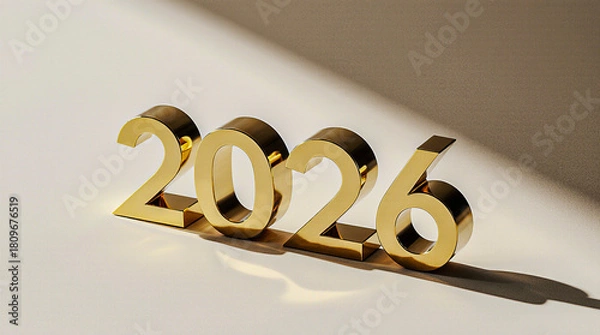 Obraz Glossy gold 3D numbers 2026 of the new year, shadowed on matte surface.