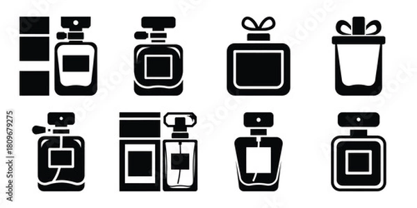 Fototapeta perfume gift Valentine's Day icon set silhouette style and isolated on white background Vector illustration