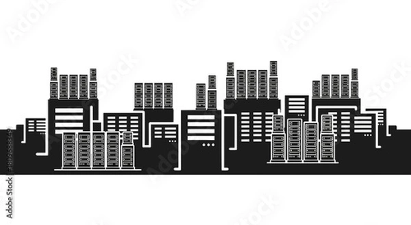 Obraz Modern data center architecture showcasing digital infrastructure and server farms, ideal for cloud computing and technology solutions, scalable vector graphic origin