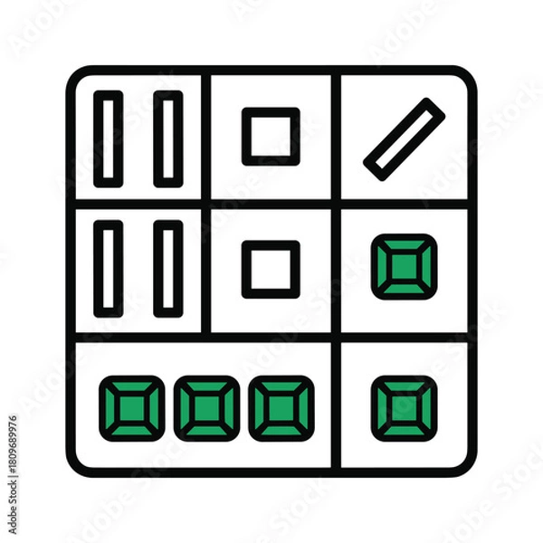 Fototapeta Illustration of a mahjong tile with various symbols, a simple and clean design isolated on