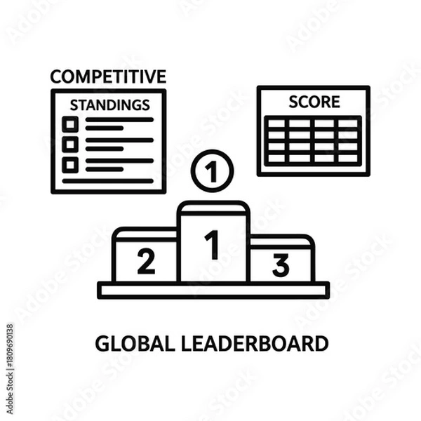 Fototapeta Global leaderboard with competitive standings and score, isolated on