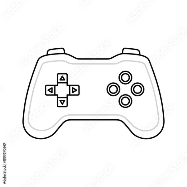 Fototapeta Illustration of a white gamepad with black outlines isolated on, perfect for gaming content