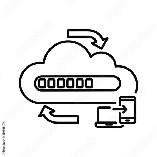 Fototapeta Cloud computing sync between computer and mobile phone isolated on