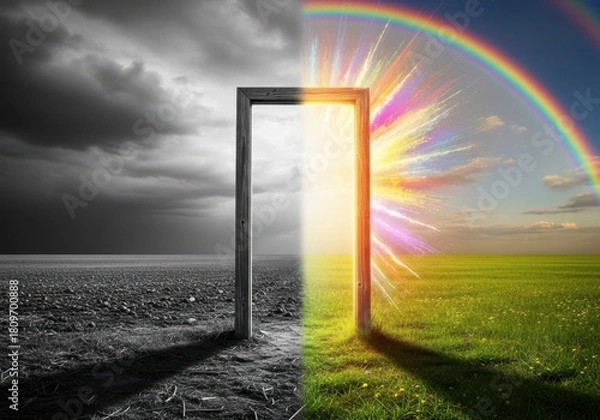 Fototapeta Discover hope and happiness through the open doorway to new beginnings