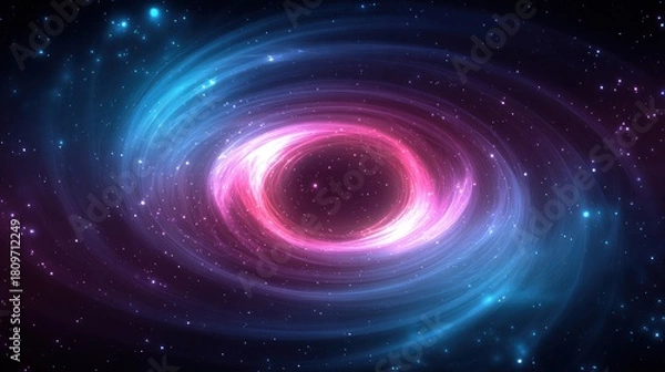 Fototapeta Abstract swirling galaxy with bright pink and blue cosmic light streams.