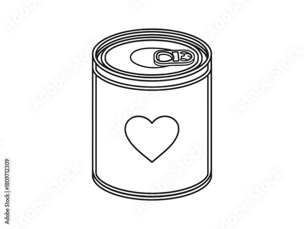 Fototapeta Cylindrical Container Heart Key 2D Vector Line Art