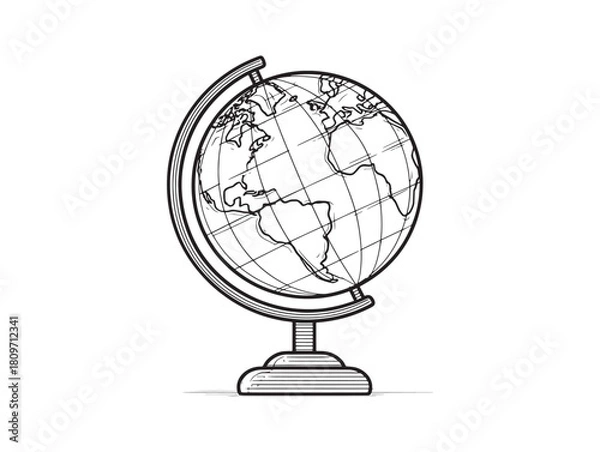 Fototapeta Desk Globe Icon Hand Drawn 2D Vector Art