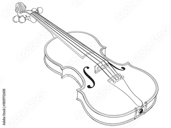 Fototapeta Elegant Classic Violin 2D Vector Line Art