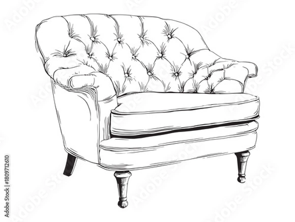 Fototapeta Elegant Classic Tufted Armchair 2D Vector Artwork