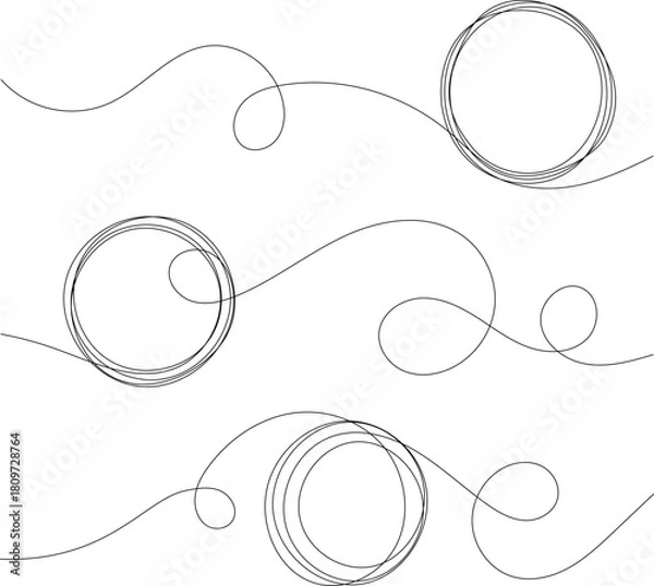 Fototapeta collection of hand-drawn continuous line circular frames, abstract shape line art vector illustration