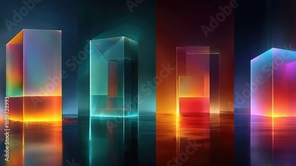 Fototapeta Neon abstract architectural forms showcasing glowing geometric shapes, dynamic lighting, and vibrant neon colors ideal for futuristic digital art and design projects.