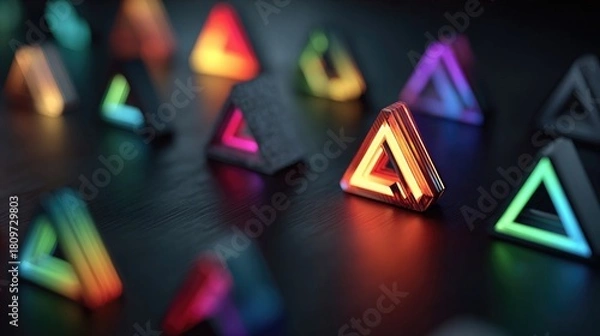 Fototapeta Neon 3D animated logos featuring glowing geometric shapes, dynamic motion, vibrant neon colors perfect for branding, digital marketing, and NFT projects.