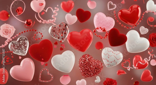 Obraz Assortment of hearts and roses in red and pink shades