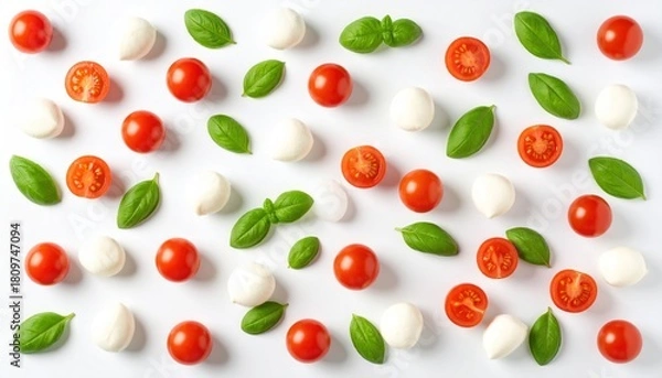 Obraz Caprese Salad Ingredients: Tomatoes, Mozzarella, Basil Pattern