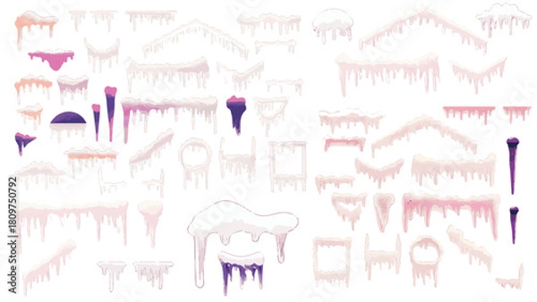 Fototapeta Winter snow ice elements, frozen snow winter design vector set.
