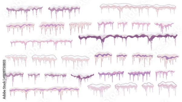 Fototapeta Winter snow ice elements, frozen snow winter design vector set.