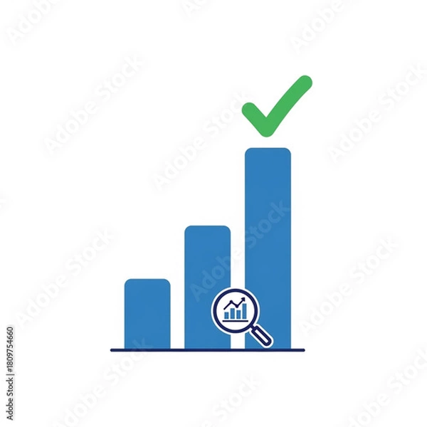 Fototapeta 2D Bar chart with checkmark icon