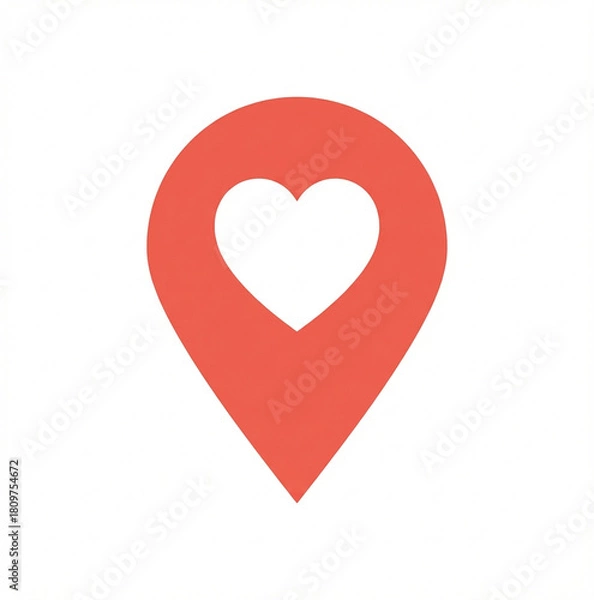 Fototapeta 2D Map location pin with heart icon