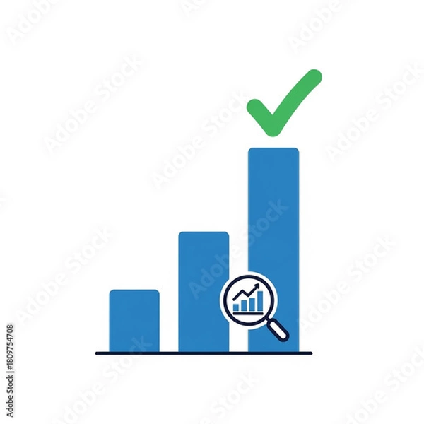 Fototapeta 2D Bar chart with checkmark icon