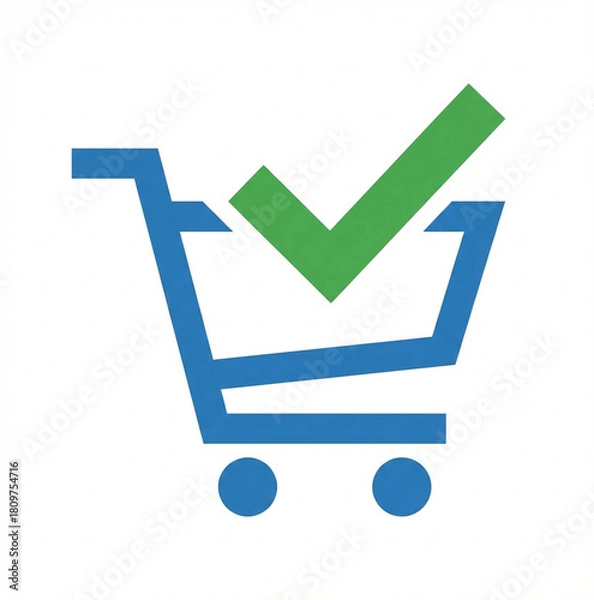 Fototapeta 2D Shopping cart with checkmark icon